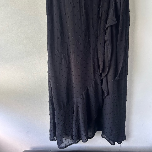 Monteau Ruffle Faux Wrap Midi Dress Flutter Sleeves Black Swiss Dot S - Picture 2 of 10